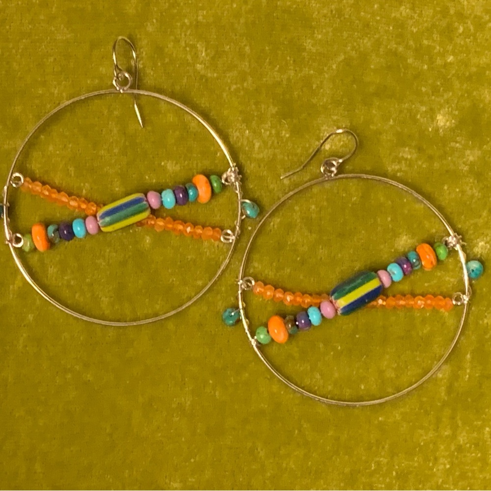 Vibrant Multicolor Beaded Hoop Earrings